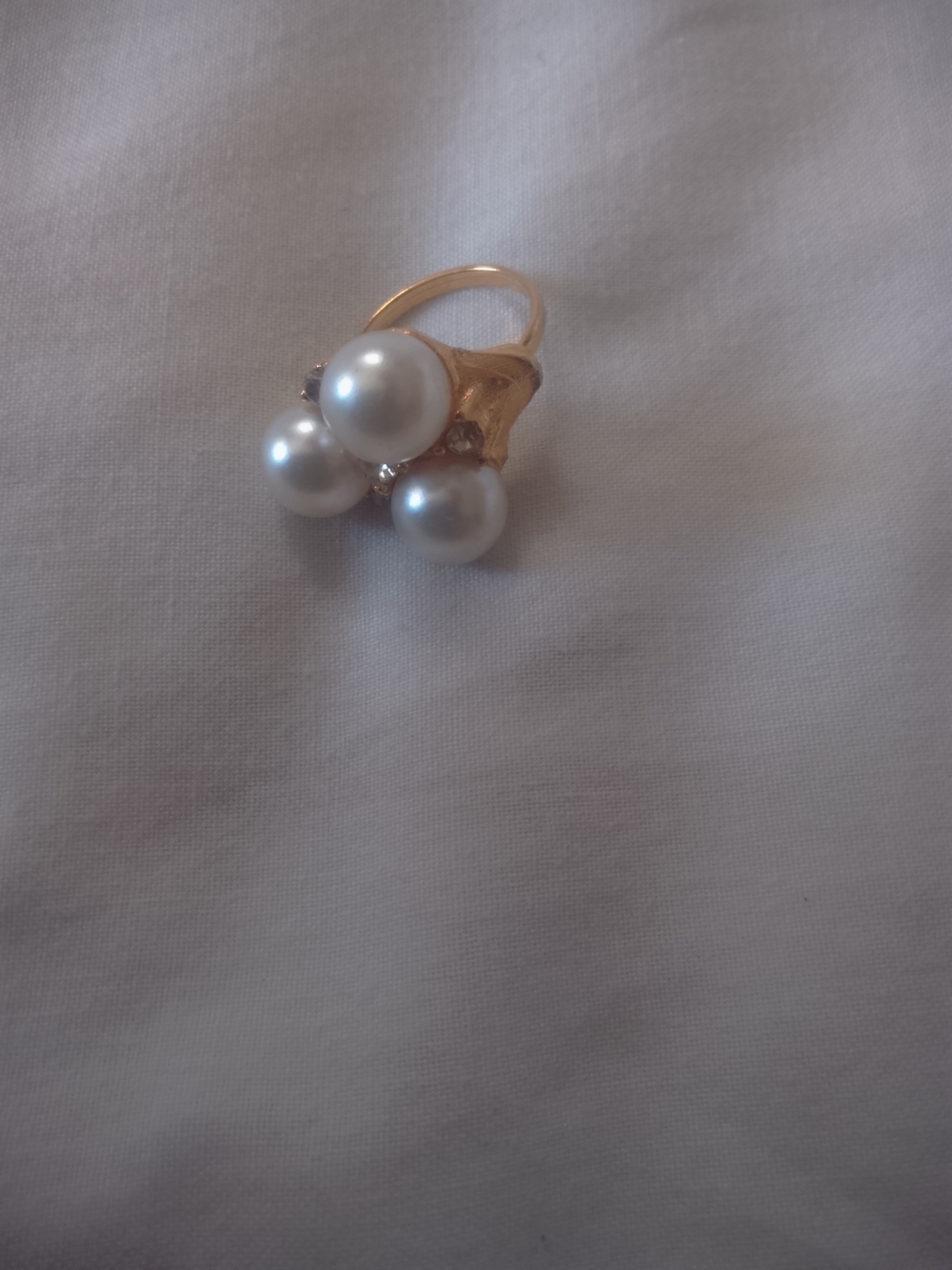 Elegant Gold Faux Pearl Cluster Ring - White Stones Vintage Adjustable